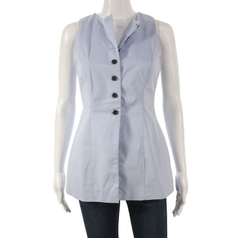 Aligne Women Sleeveless Tunic Vest Blue Button 100% Organic Cotton Size 2